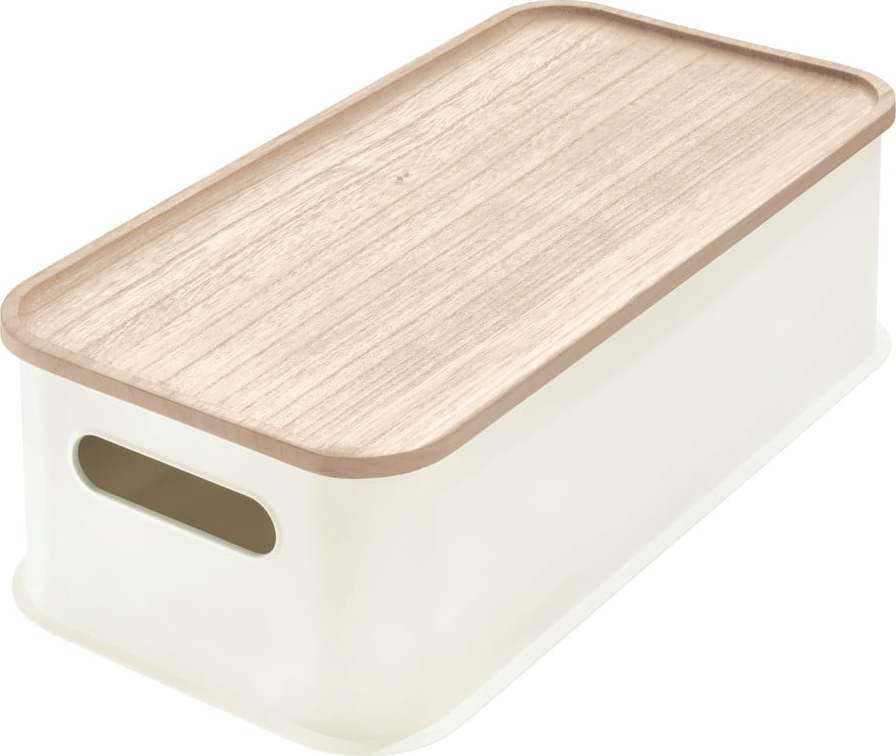 Bílý úložný box s víkem ze dřeva paulownia iDesign Eco Handled