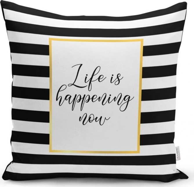 Povlak na polštář Minimalist Cushion Covers BW Stripes With Motto