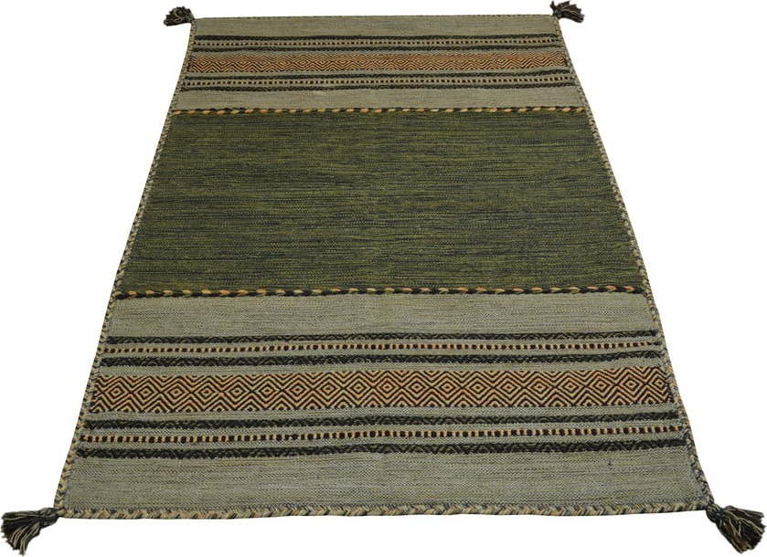 Zeleno-hnědý bavlněný koberec Webtappeti Antique Kilim