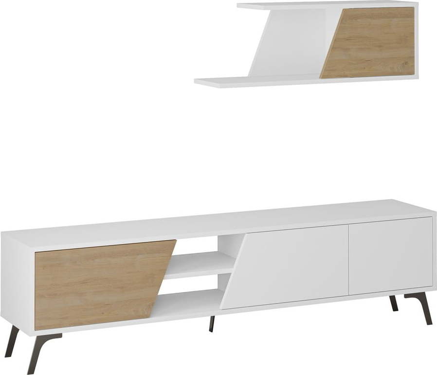 Bílá/přírodní TV sestava v dekoru dubu 180x48 cm Fiona – Kalune Design Kalune Design