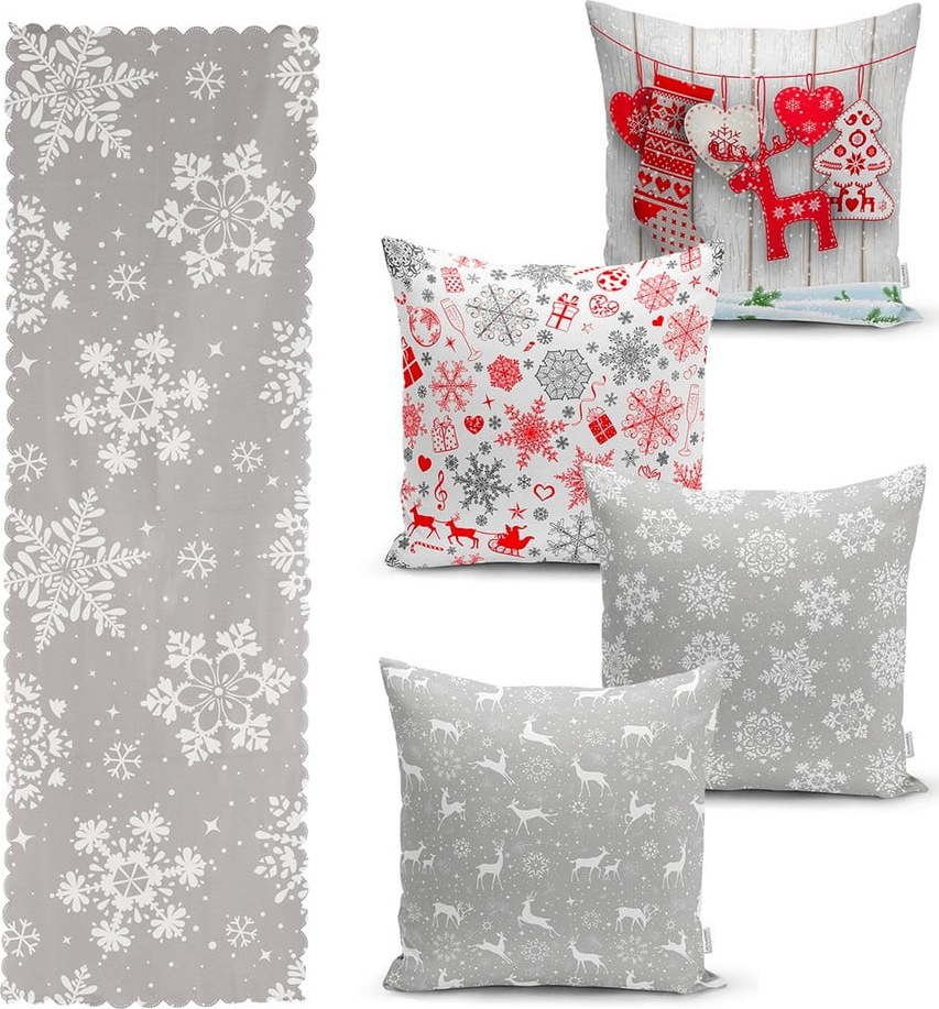 Sada 4 vánočních povlaků na polštář a běhounu na stůl Minimalist Cushion Covers Snowflakes Minimalist Cushion Covers