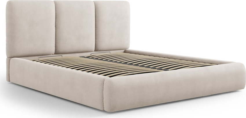 Béžová čalouněná dvoulůžková postel s úložným prostorem s roštem 160x200 cm Brody – Mazzini Beds Mazzini Beds