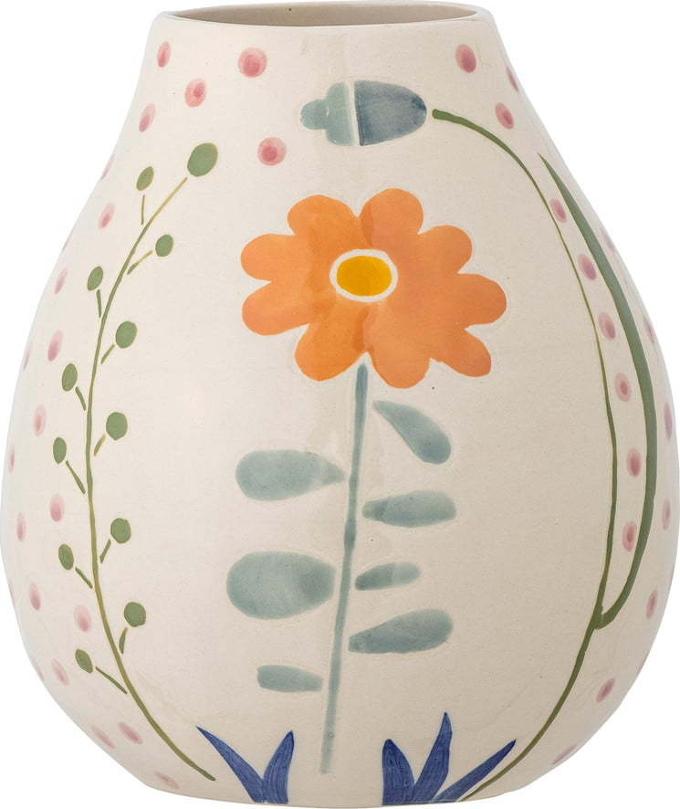 Krémová ručně malovaná váza z kameniny (výška 17 cm) Taza – Bloomingville Bloomingville