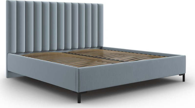 Světle modrá čalouněná dvoulůžková postel s úložným prostorem s roštem 160x200 cm Casey – Mazzini Beds Mazzini Beds