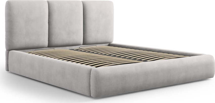 Světle šedá čalouněná dvoulůžková postel s úložným prostorem s roštem 180x200 cm Brody – Mazzini Beds Mazzini Beds