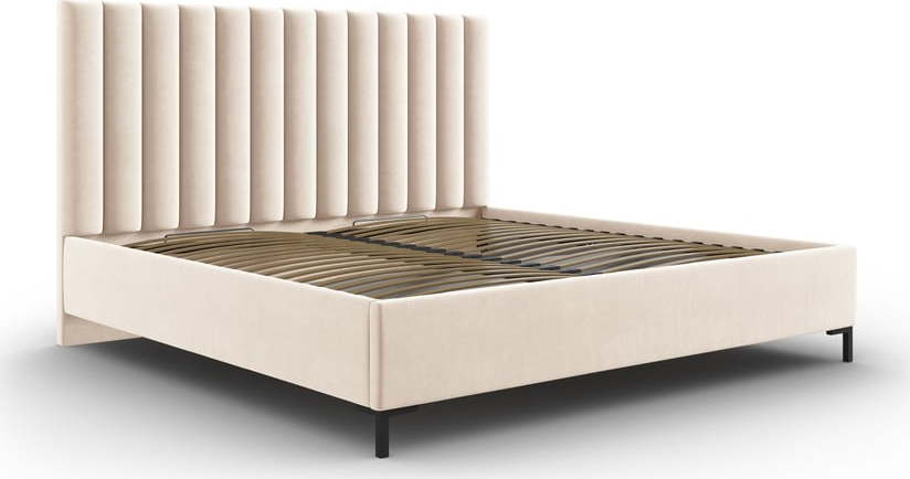 Béžová čalouněná dvoulůžková postel s úložným prostorem s roštem 200x200 cm Casey – Mazzini Beds Mazzini Beds
