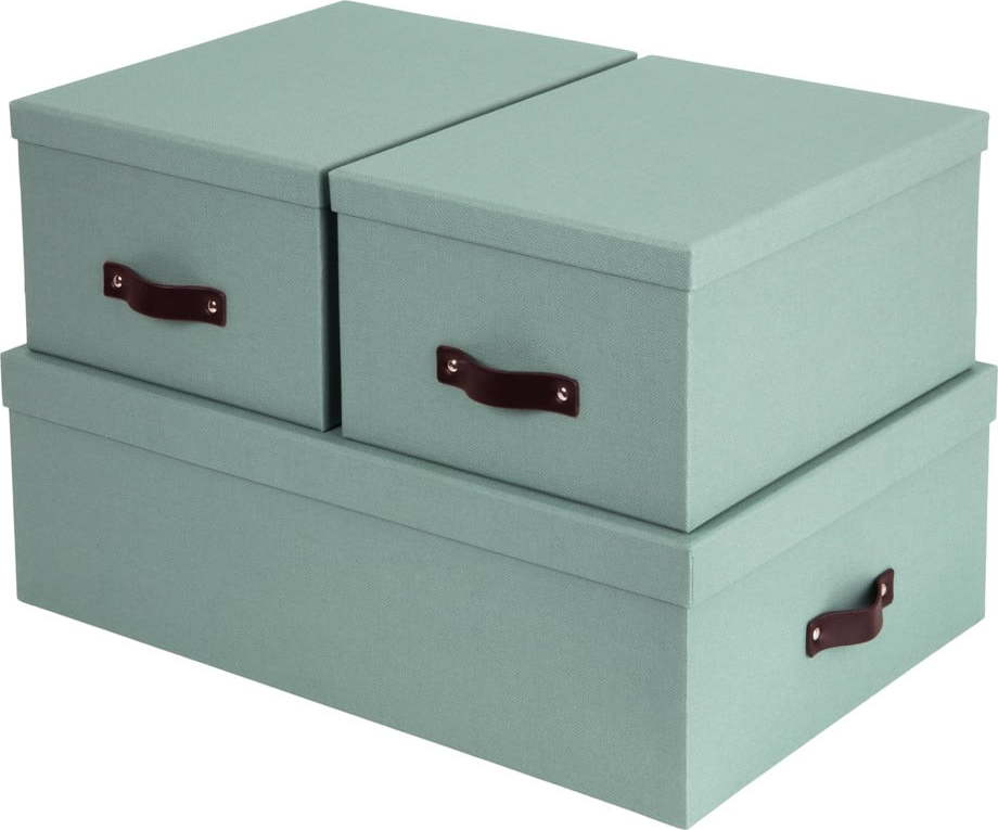 Kartonové úložné boxy s víkem v mentolové barvě v sadě 3 ks 31x47x15 cm Inge – Bigso Box of Sweden Bigso Box of Sweden