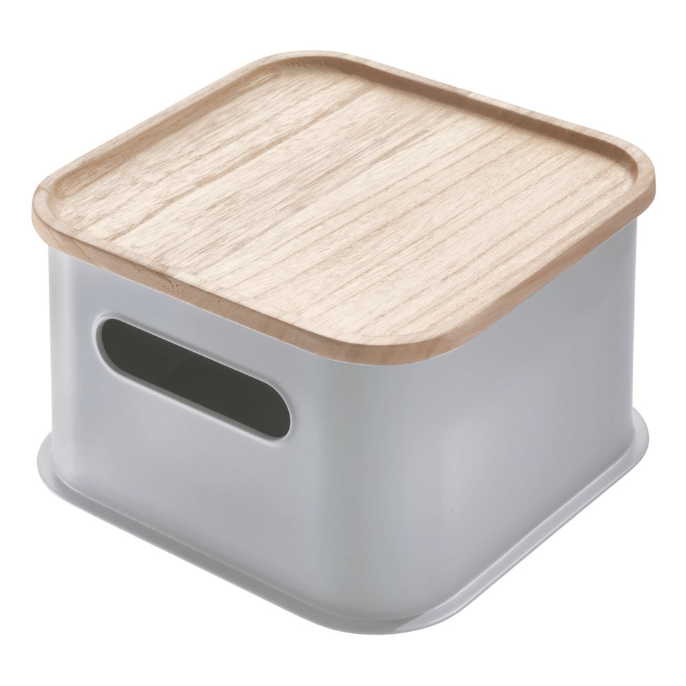 Šedý úložný box s víkem ze dřeva paulownia iDesign Eco Handled