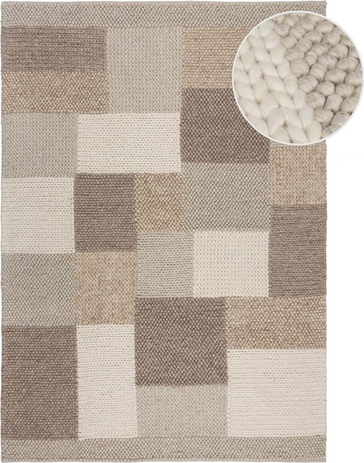 Béžový ručně tkaný koberec s příměsí vlny 80x150 cm Minerals Patchwork – Flair Rugs Flair Rugs