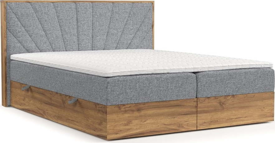 Boxspring postel s úložným prostorem v šedo-přírodní barvě 140x200 cm Asahi – Maison de Rêve Maison de Reve