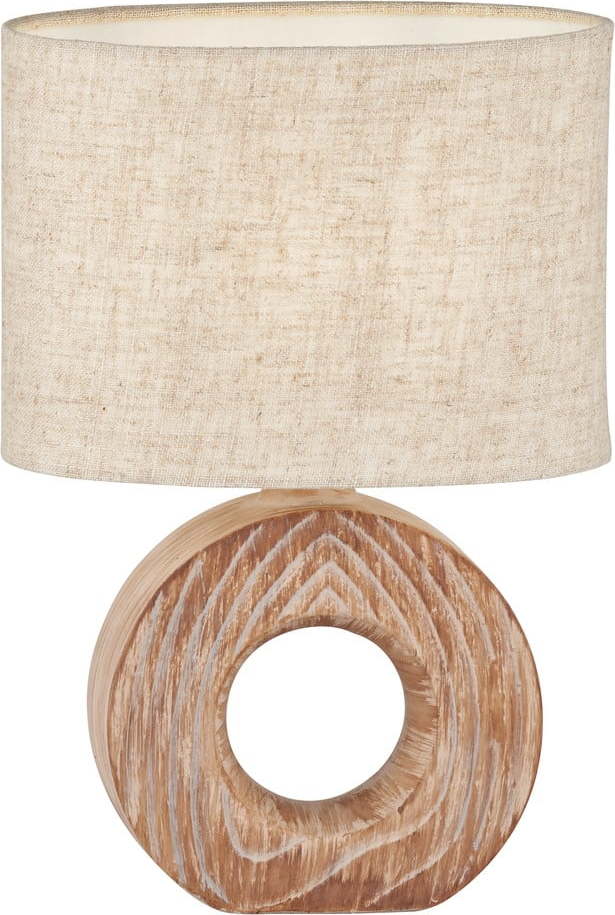 Hnědo-béžová keramická stolní lampa s textilním stínidlem (výška 31 cm) Hanke – Fischer & Honsel Fischer & Honsel