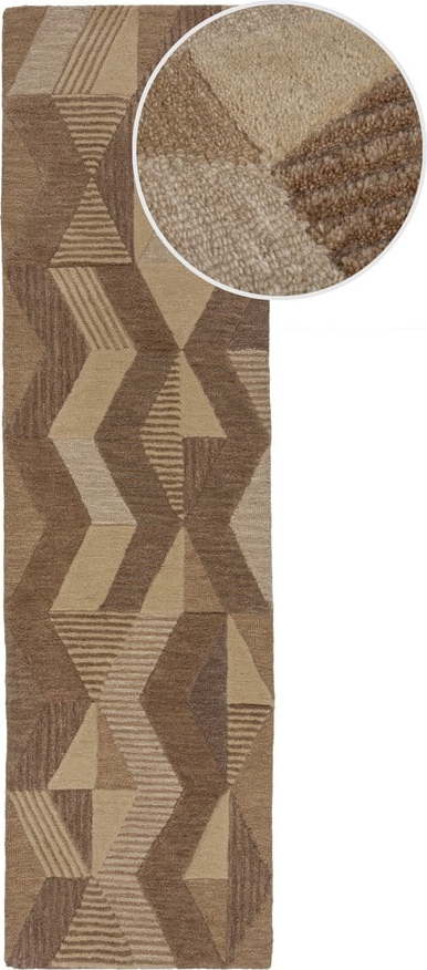 Hnědý ručně tkaný vlněný běhoun 60x230 cm Moda Asher – Flair Rugs Flair Rugs