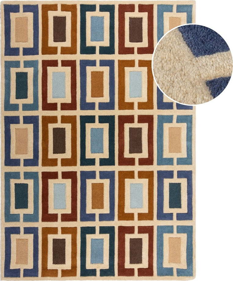 Modro-oranžový ručně tkaný vlněný koberec 120x170 cm Retro Blocks – Flair Rugs Flair Rugs