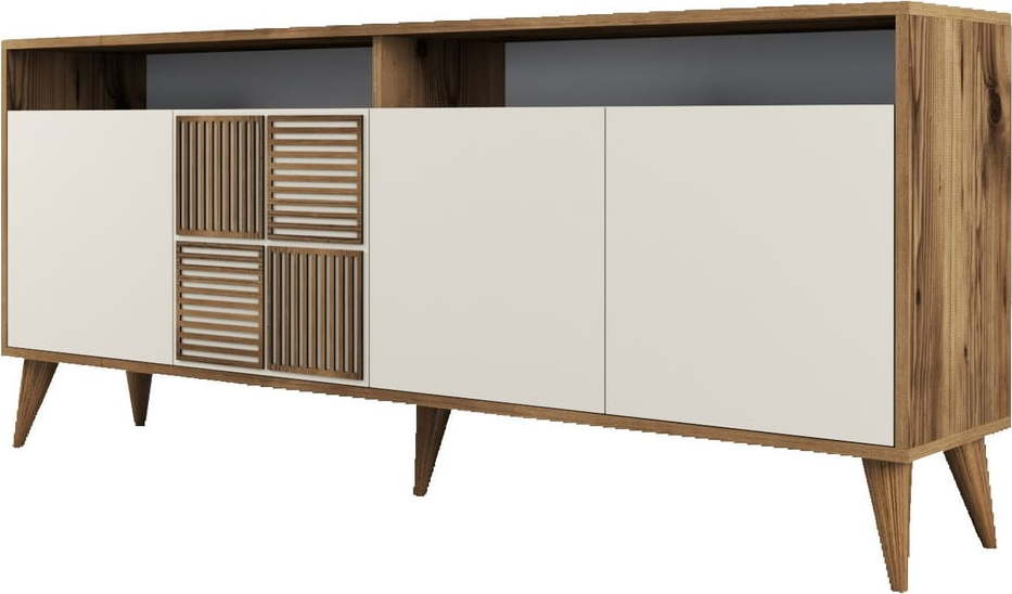 Nízká komoda v dekoru ořechu v krémové a přírodní barvě 180x79 cm Milan – Kalune Design Kalune Design