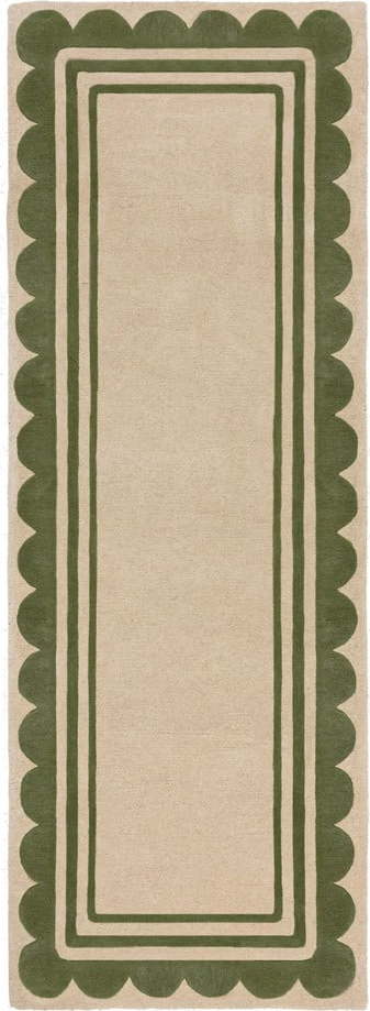 Ručně tkaný vlněný běhoun v zeleno-přírodní barvě 80x230 cm Lois Scallop – Flair Rugs Flair Rugs