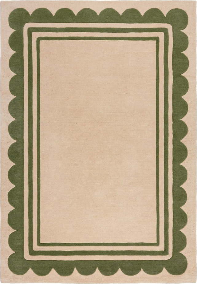 Ručně tkaný vlněný koberec v zeleno-přírodní barvě 120x170 cm Lois Scallop – Flair Rugs Flair Rugs