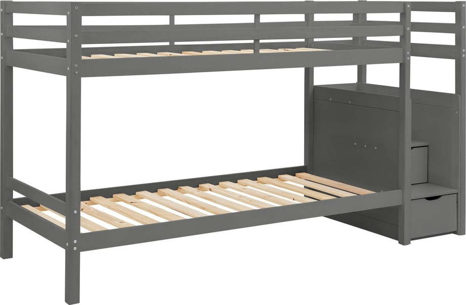 Šedá patrová dětská postel z borovicového dřeva s úložným prostorem 90x200 cm Alpi – Støraa Støraa