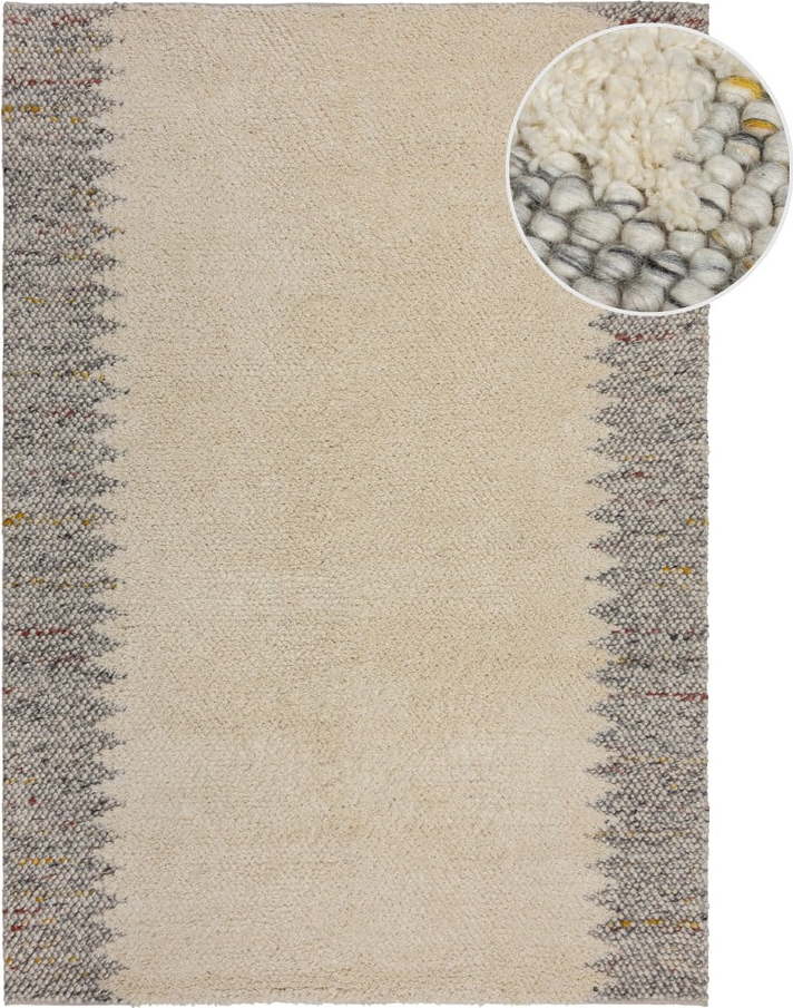 Šedo-krémový ručně tkaný koberec s příměsí vlny 160x230 cm Minerals Border – Flair Rugs Flair Rugs