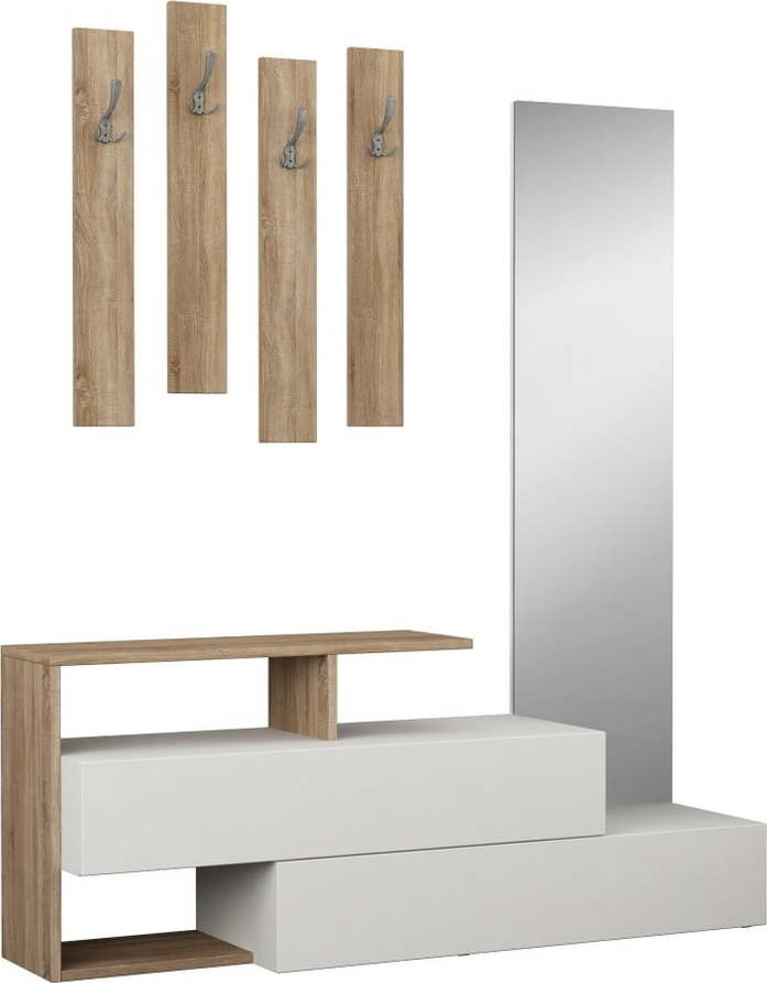 Set botníku se zrcadlem a nástěnného věšáku Ramda Oak Decortie