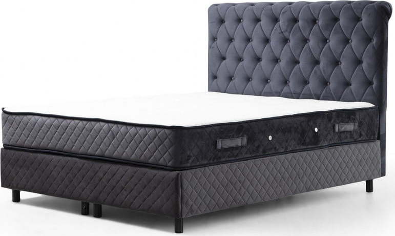 Tmavě modrá boxspring postel s úložným prostorem 160x200 cm Sonata – Kalune Design Kalune Design