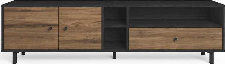 Černý/přírodní TV stolek v dekoru ořechu 180x47 cm Roald – Marckeric Marckeric