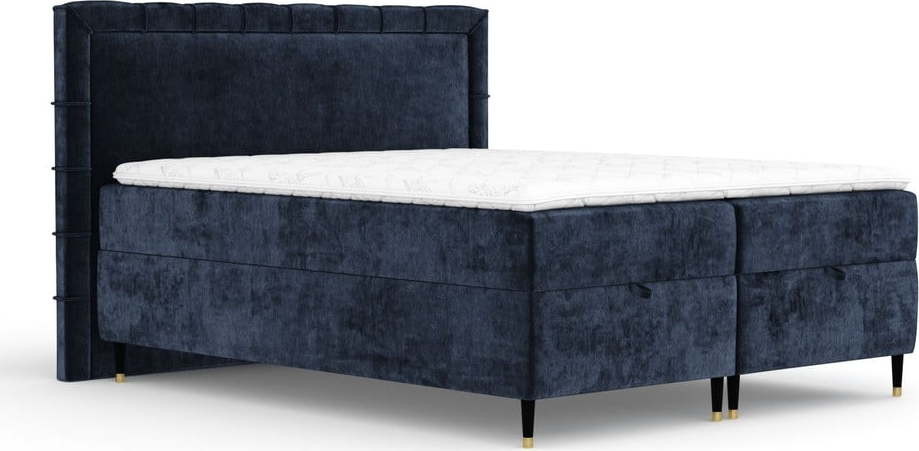 Tmavě modrá boxspring postel s úložným prostorem 200x200 cm Voyage – Maison de Rêve Maison de Reve